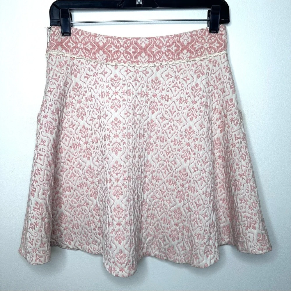 Free People Cream and Pink Textured Mini Skirt Size 6